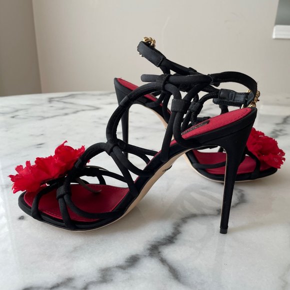 Dolce & Gabbana Satin Strappy Sandals with Flower - Picture 15 of 15